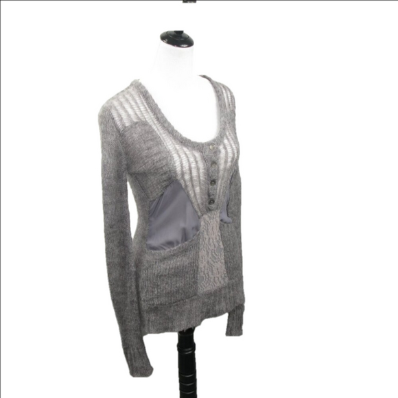 BKE Gray Partial Button Front Open Knit Lightweight Sweater Size Small - Picture 5 of 7